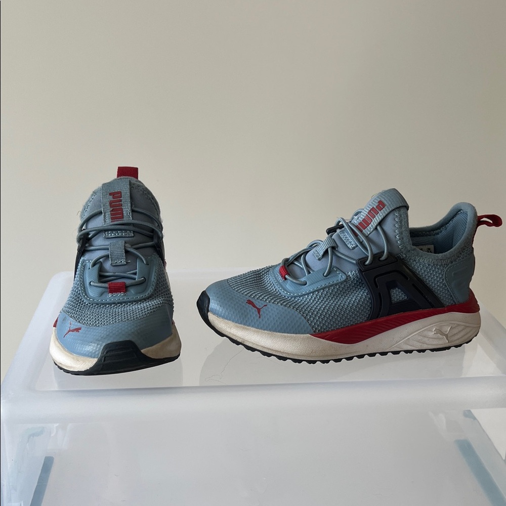 size 12c Puma Kids' Gray and Red Sneakers
